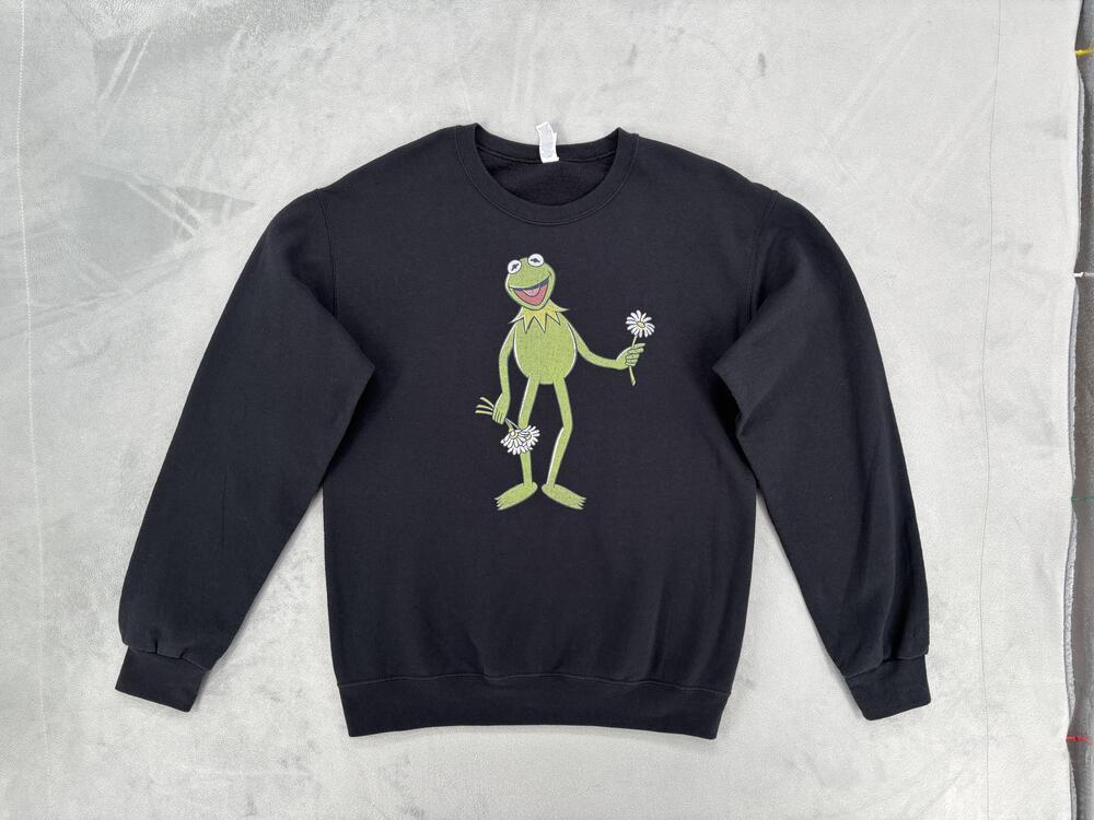 Jerzees Sweatshirt Mens Small Black Pullover Fleece Kermit The Frog Graphic